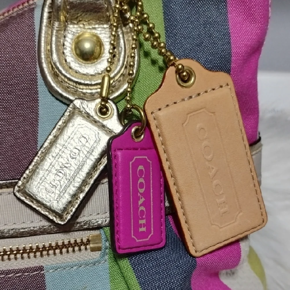 SALE! Coach Poppy Legacy Sequined Striped Shoulder Bag & Matching Wristlet - Picture 2 of 16